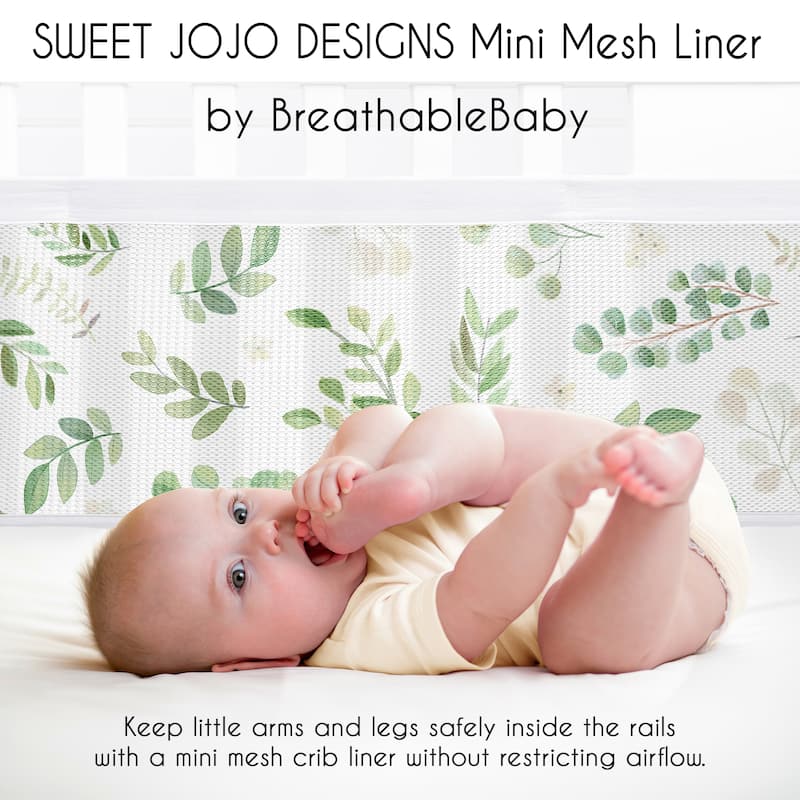 Sweet Jojo Designs + BreathableBaby Breathable Mini Mesh Crib Liner Anti Bumper Pad Boho Floral Leaf - Neutral, Green, Botanical
