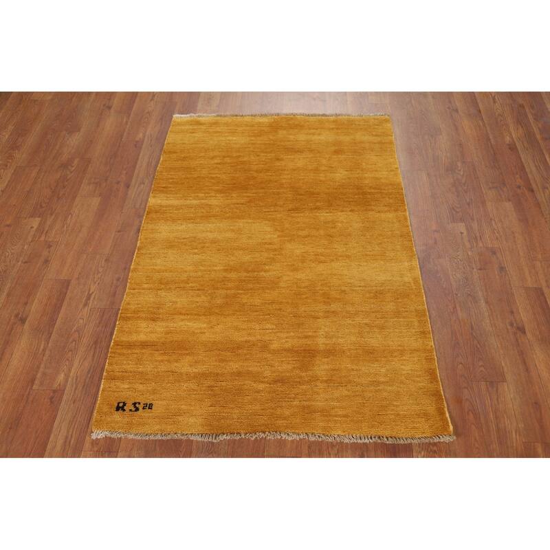 Yellow Gold Gabbeh Modern Foyer Rug Handmade Wool Carpet - 2'9"x 4'1"