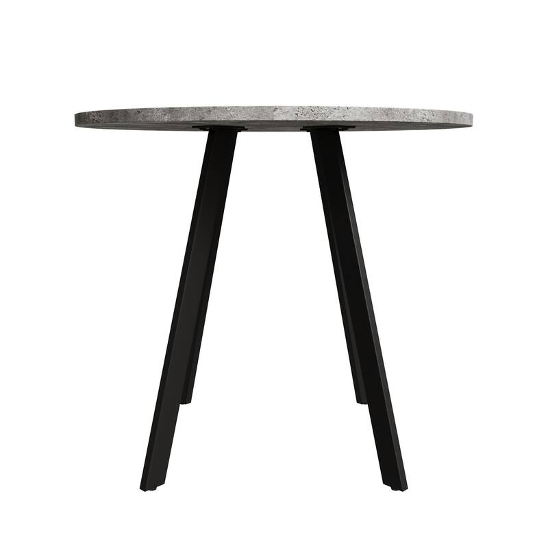 Round Dining Table with Cement Texture Top and Triangular Iron Bracket