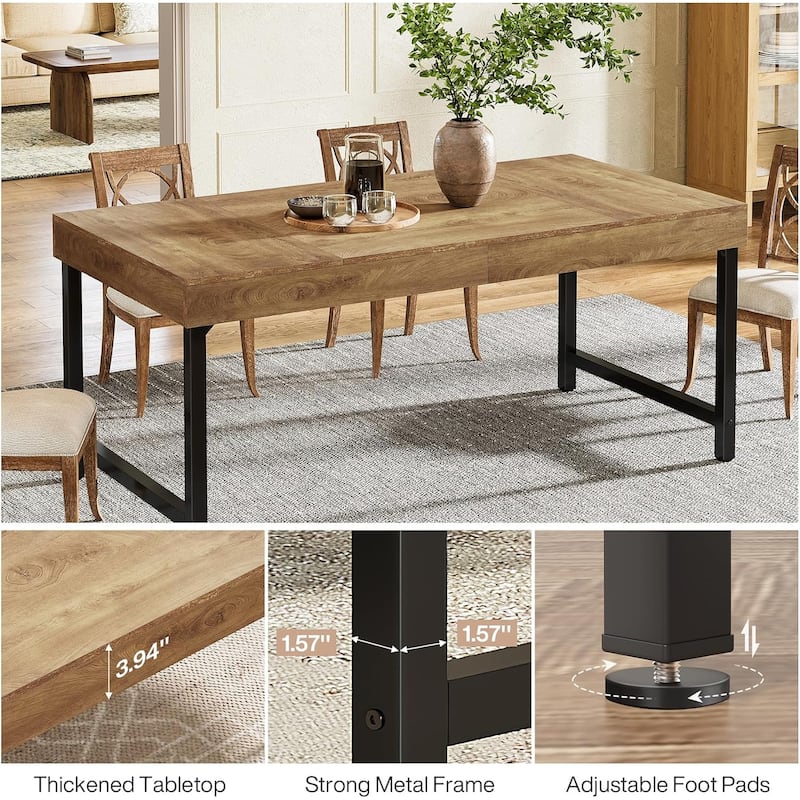 55 Inches Dining Table for 4-6 People, Industrial Kitchen Table for Home, Dining Room, Small Space, Rustic Brown