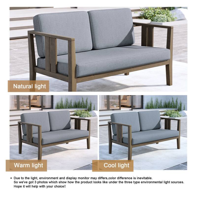 Outdoor Teak Solid Wood Patio Furniture Set Loveseat Armchair Table Collection