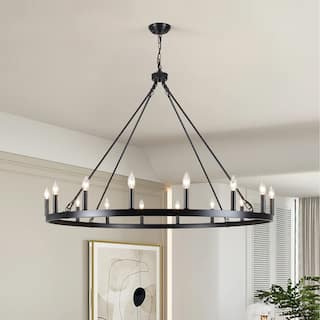 24-Inch Farmhouse 16-Light Round Wagon Wheel Candle Chandelier
