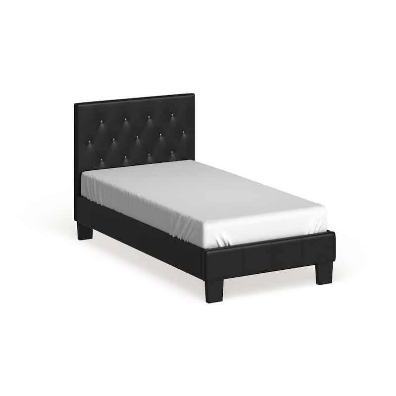 Heston Glam Twin Faux Leather Upholstered Tufted Platform Kid Bed by Silver Orchid