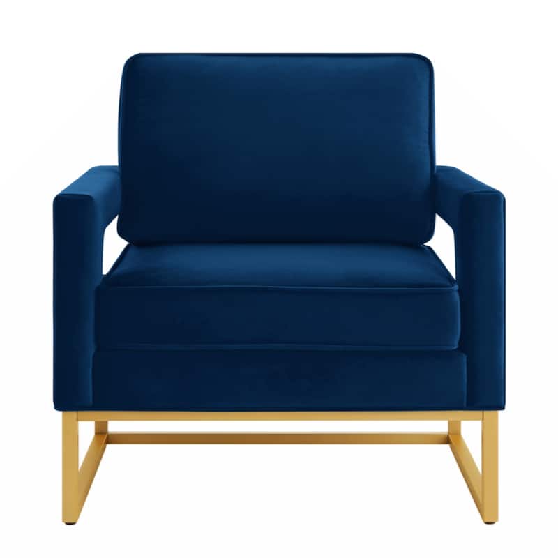 Modern Style Accent Chair with Gold Metal Base , Velvet Upholstered Leisure Chair with Open Armrest, Armchair