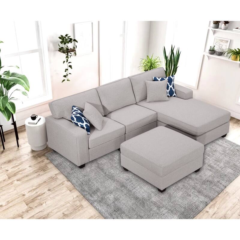 102'' Reversible Modular Sectional Sofa Couche With Ottoman - Grey
