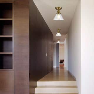 Transitional light fixture gold mount flush light glass ceiling light