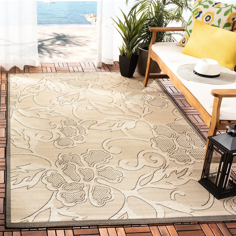 SAFAVIEH Courtyard Yaren Indoor/ Outdoor Waterproof Patio Backyard Rug - 5'3" x 7'7" - Sand/Black