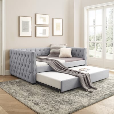 Full Size Upholstered Daybed Sofa Bed with Twin Size Trundle