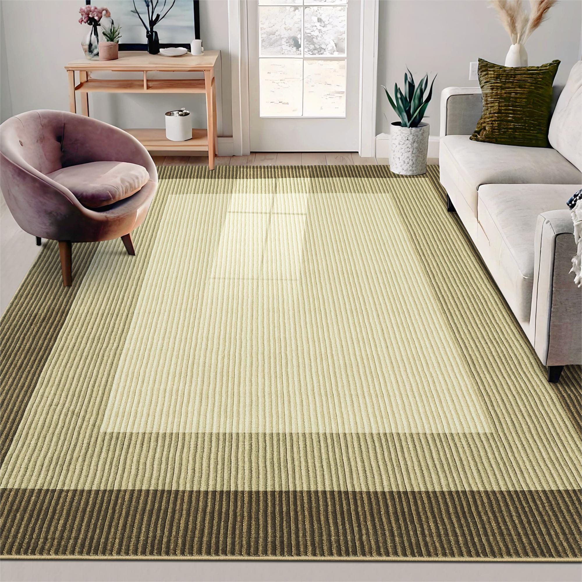 Garvee Ribbed Pattern Modern Washable Stripes Area Rug