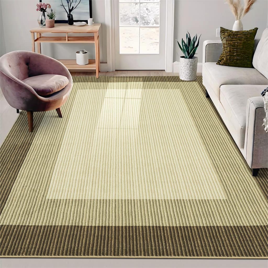 Garvee Ribbed Pattern Modern Washable Stripes Area Rug