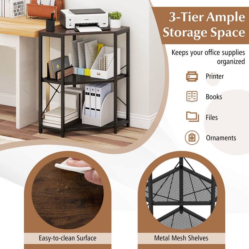 Costway Corner Printer Stand with Charging Station Adjustable Metal - See Details