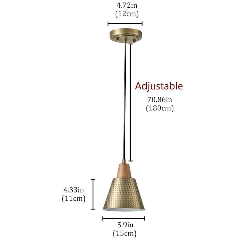1-Light Gold Conical Polka Dot Shade Pendant Lighting - 5.9"D×4.7"W×75.2"H(Adjustable)