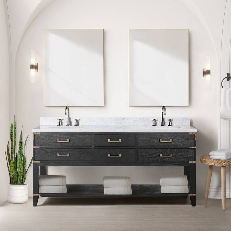Lexora Norwalk Bath Vanity, Carrara Marble Top, and Mirror
