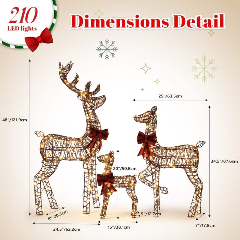 3-Piece Lighted Rattan Christmas Reindeer Family Set Outdoor Decorations - Brown
