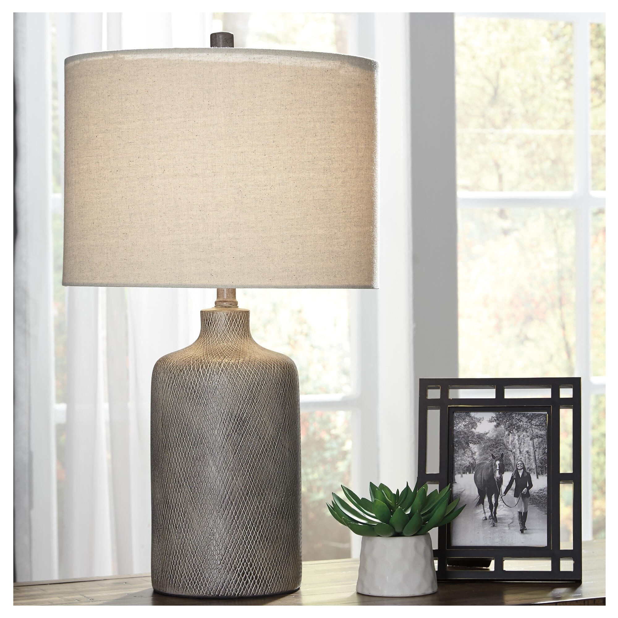 Signature Design by Ashley Linus Black Contemporary 25-Inch Table Lamp - 14" W x 14" D x 25" H