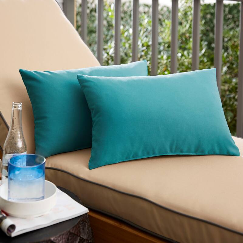 Sorra Home Sloane Aqua Blue Indoor/ Outdoor Knife Edge Pillow Set - 12 in x 18 in