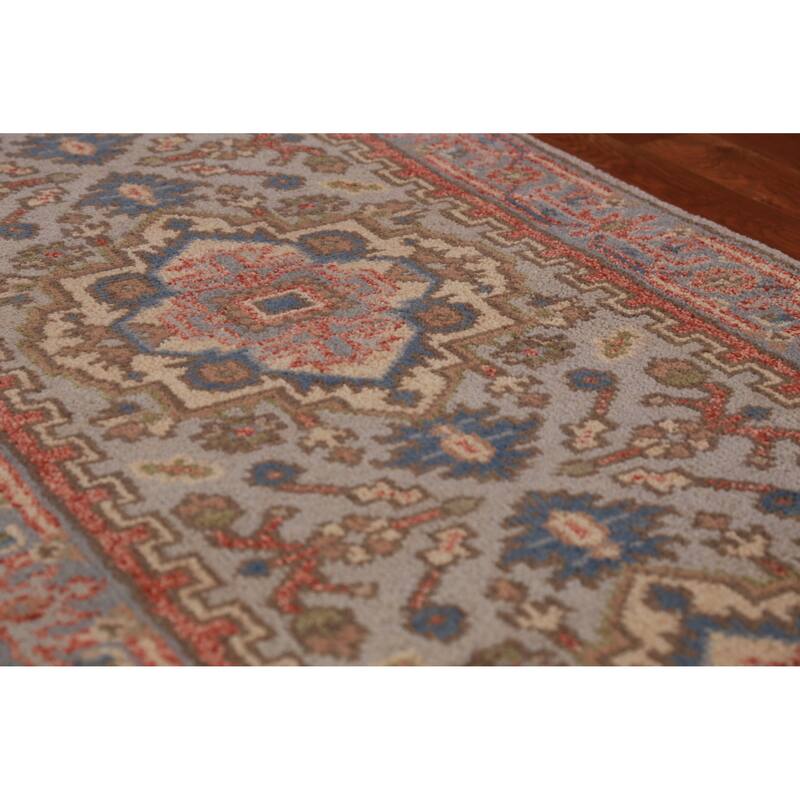 Hand Knotted Oriental 100% Wool Carpet Traditional Geometric Greys & Charcoal Heriz (serapi) Runner Rug - 8' 2'' X 2' 7''