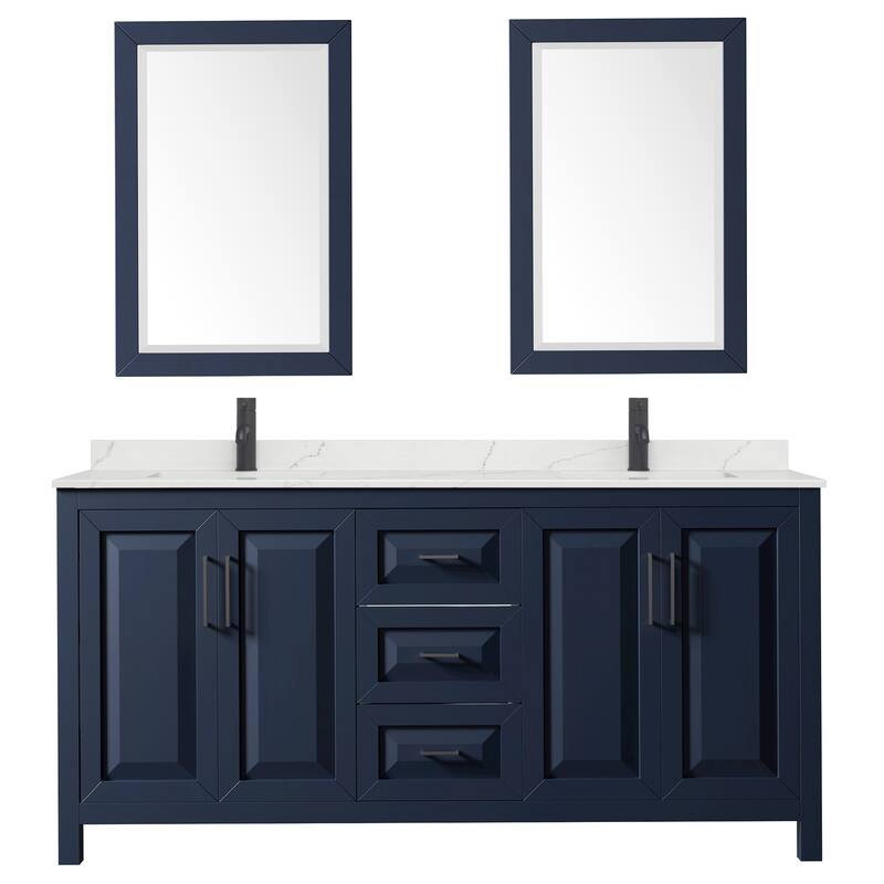 Daria 72-inch Double Vanity, Single Hole Quartz Top, 24-inch Mirrors