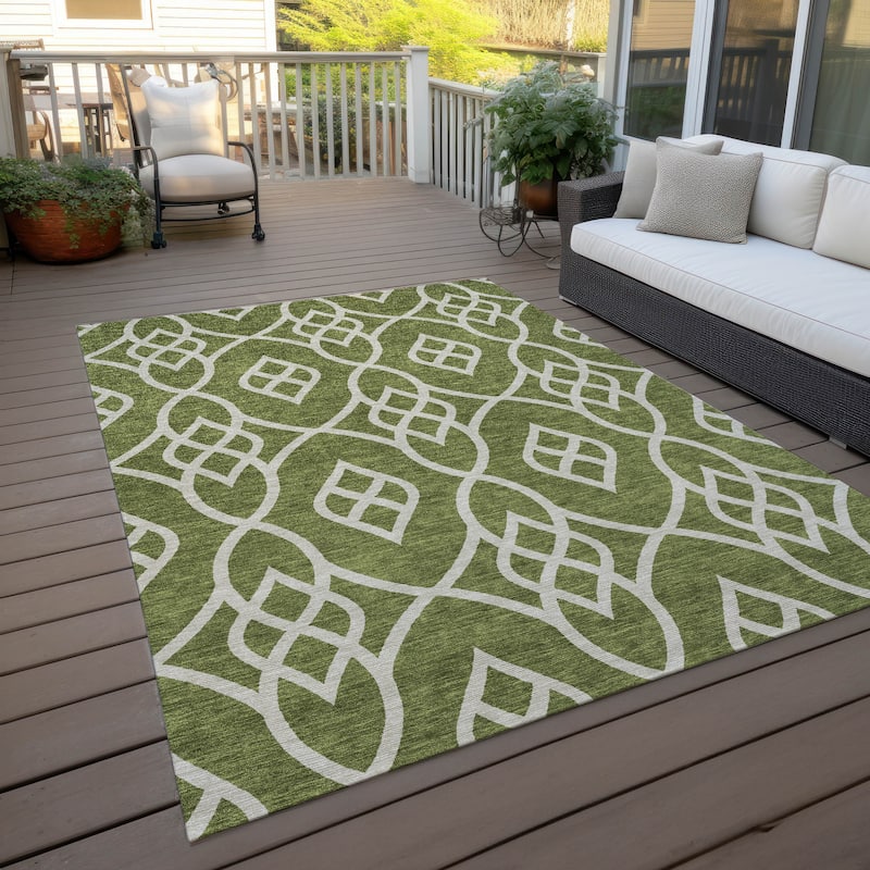 Machine Washable Indoor/ Outdoor Chantille Trellis Modern Rug - Olive - 8' x 10'