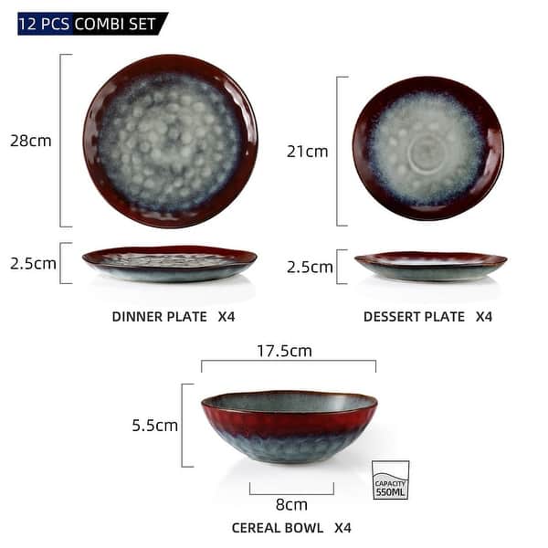 vancasso 12pcs Stoneware Vintage Dinner Set Ceramic Dinner Dessert Plate Bowls