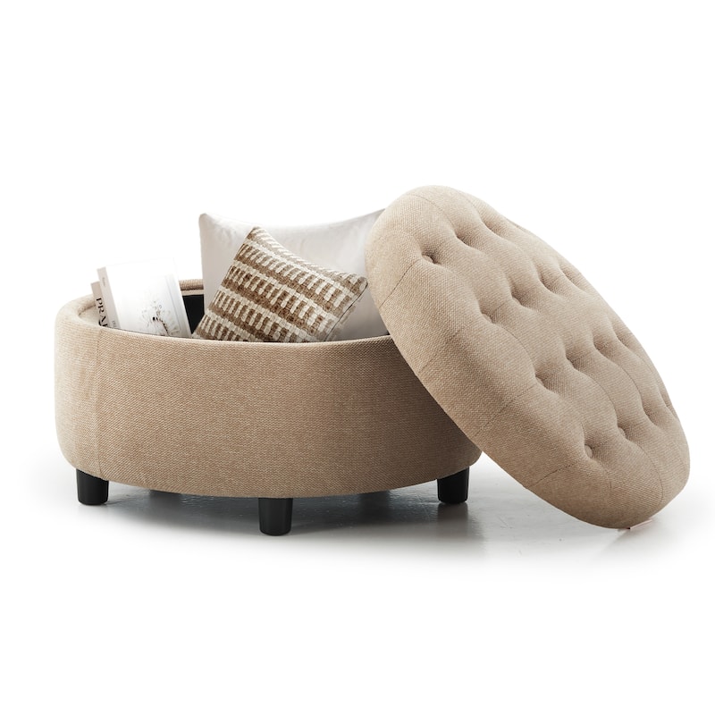 RENEWLINE Fabric Storage Ottoman with Tray Lid - Footrest & Hidden Storage for Living Room​