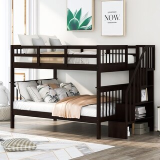 Full-Over-Full Stairway Bunk Bed, Can Be Divided into Two Bedframe