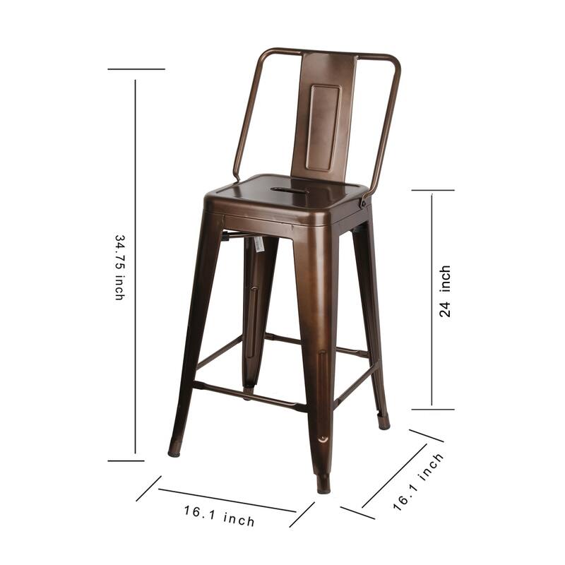 24" Counter-Height High Back Metal Bar Stool-Set of 2