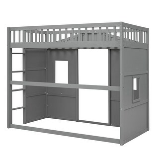 Gray Twin Size Wood House Bed Loft Bed with Ladder - Bed Bath & Beyond ...