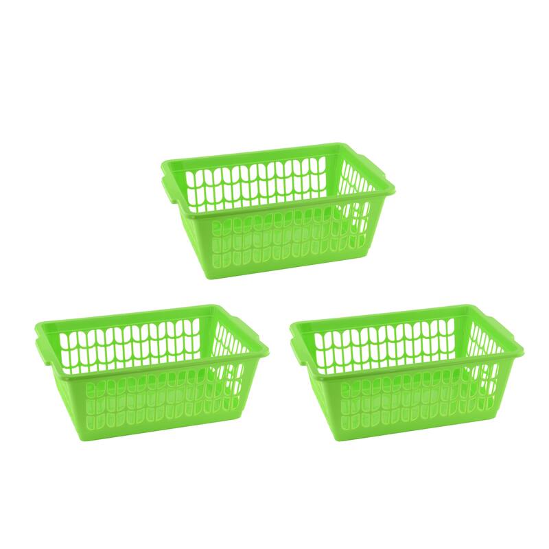 Small Plastic Storage Basket for Organizing Kitchen Pantry, Pack of 3 - green
