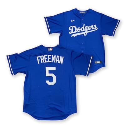 Freddie Freeman Autographed Los Angeles Dodgers Signed Nike Replica Blue Baseball Jersey MLB Hologram COA - 8' x 11'
