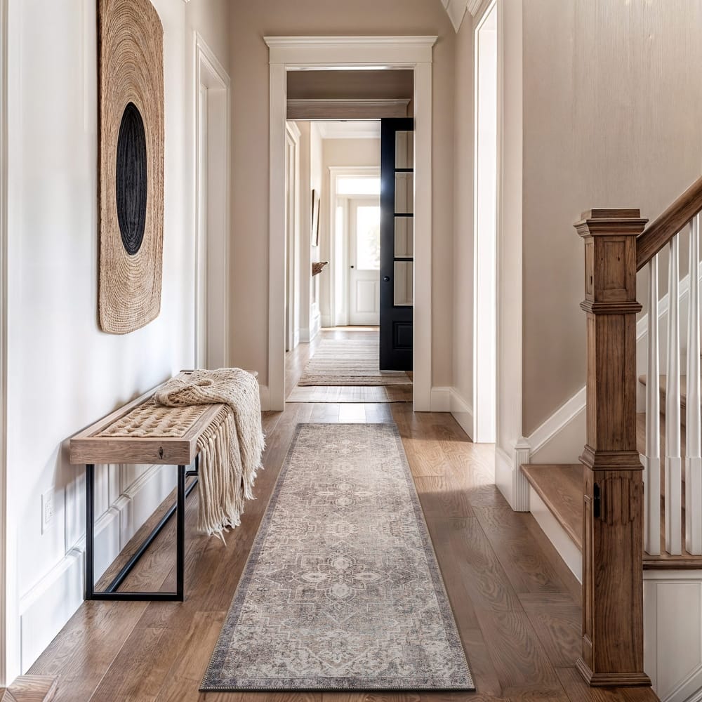 World Rug Gallery Floral Medallion Washable Flat Pile Non-Slip Area Rug