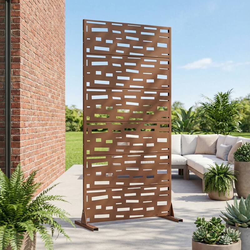 Outdoor Privacy Screen Metal Privacy Screen Panel Free Standing - Brown - 72"x35"