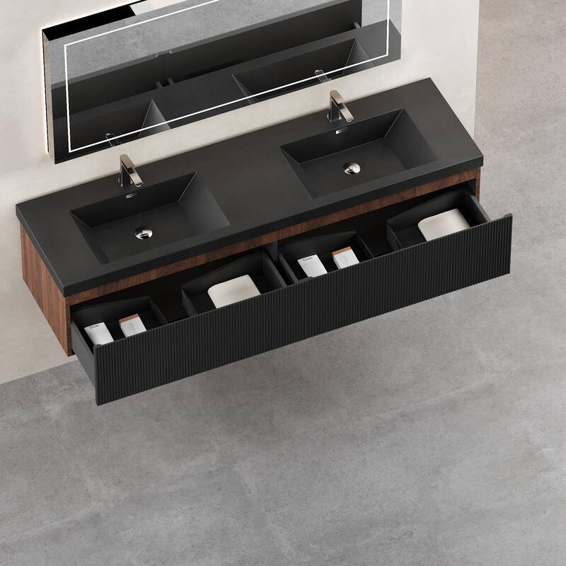 GDFStudio - Everett Contemporary Floating Bathroom Vanity with Dual Basin Design and Integrated Storage Cabinet