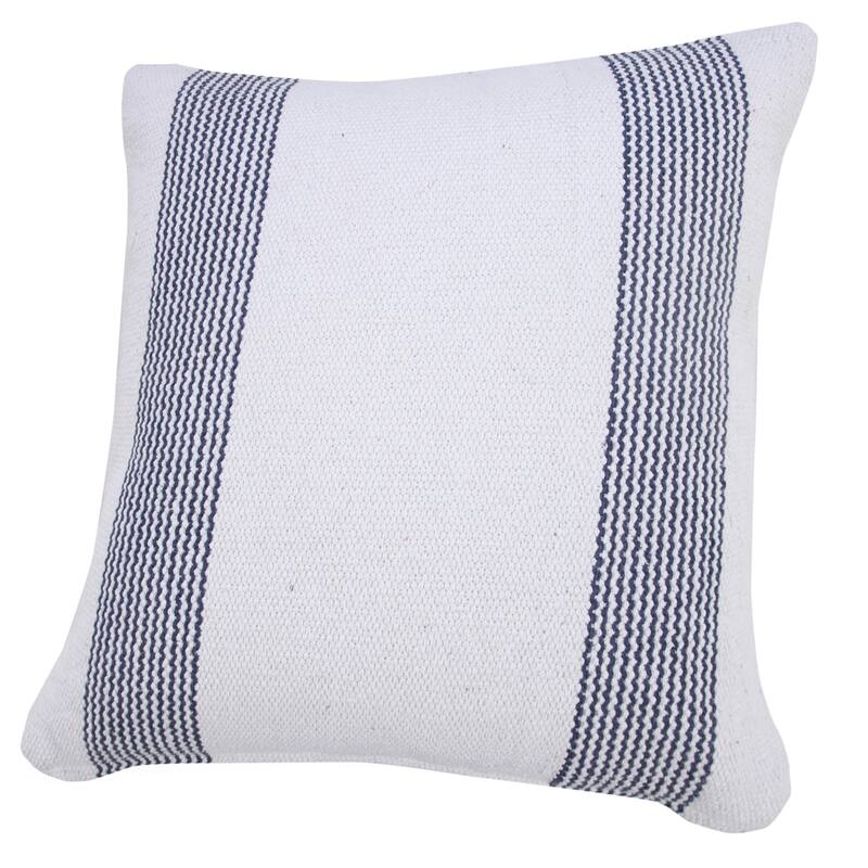 Handwoven Geometric Striped Cotton Throw Pillow Cover - 20" - Blue and White