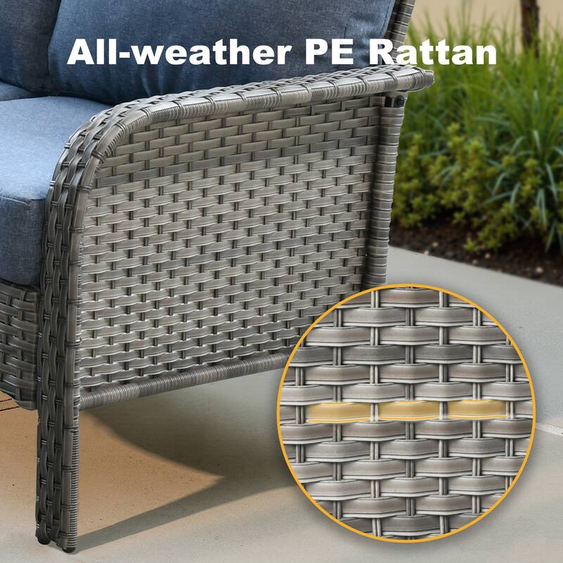 OVIOS 5 Piece Outdoor Wicker Loveseat Rocking Chair Set