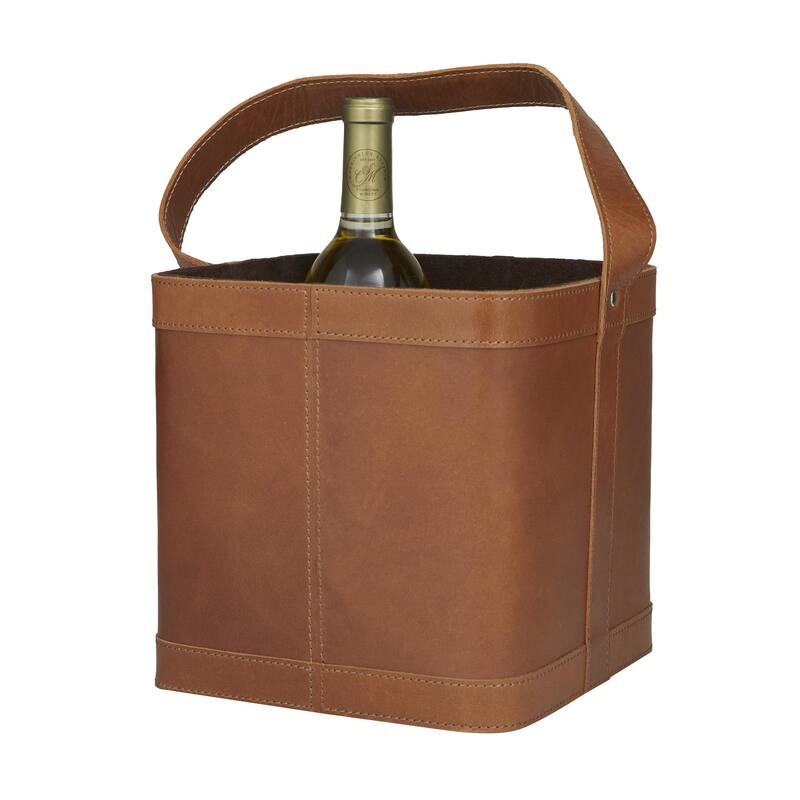 Leather Handmade 4 Bottle Wine Holder with Carrying Handle - Dark Blue, Brown, Red - Roche River Decor
