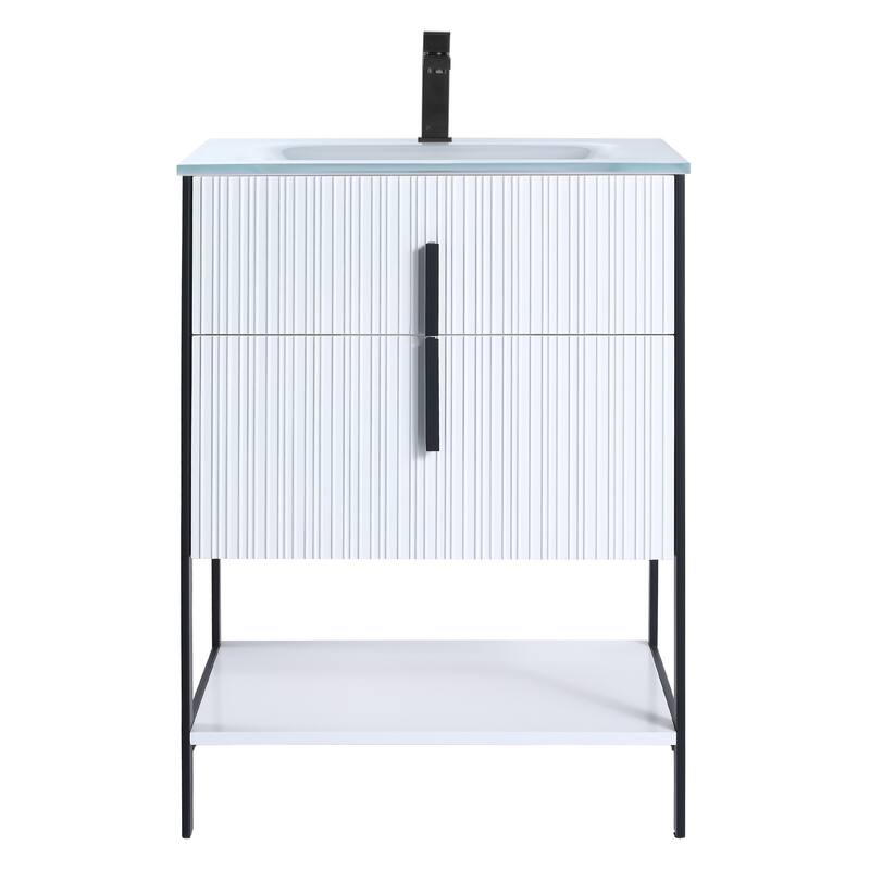 Fine Fixtures Serenity Modern Bathroom Vanity with White Glass Top