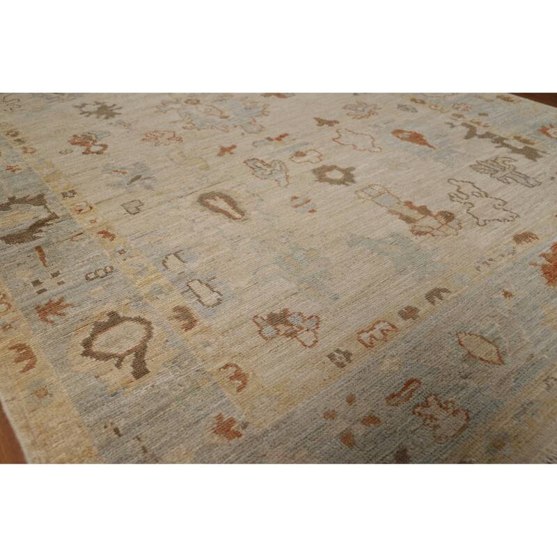 Vegetable Dye Oushak Turkish Rug Handmade Beige Wool Carpet - 5'0"x 7'7" - 5'0"x 7'7" - Ivory/Beige
