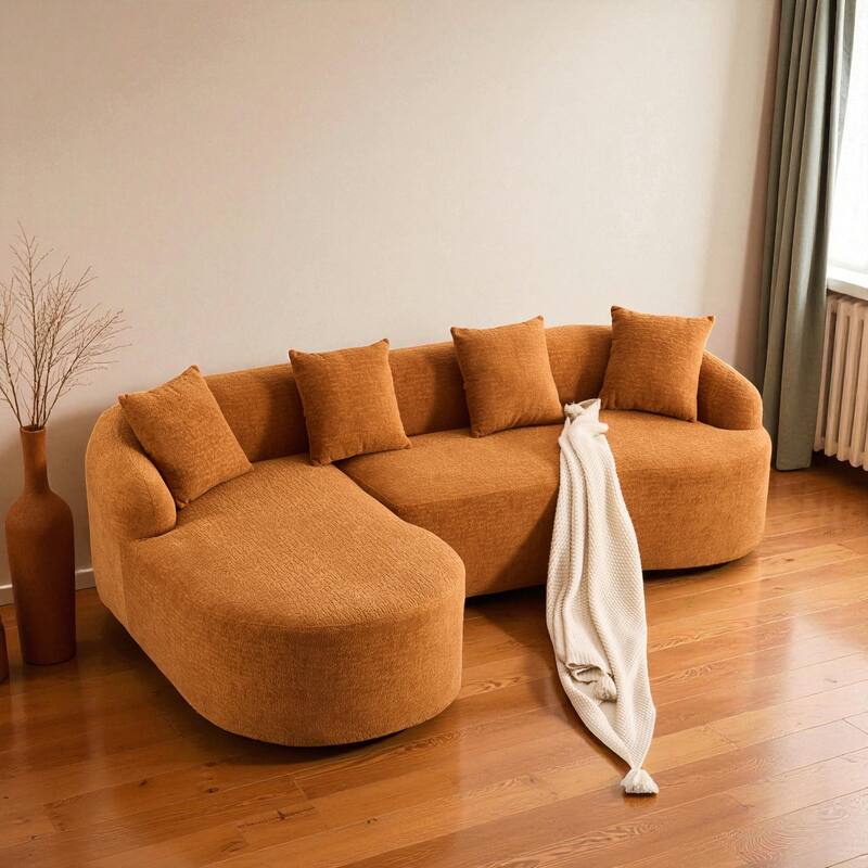 98.8" Boneless L-Shaped Sectional Sofa with Curved Chaise, Modular Chenille Compression Couch with 30D Foam for Living Room - Orange