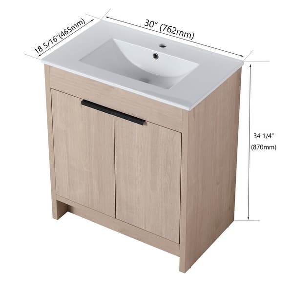 dimension image slide 0 of 9, BNK 24''/30''/36'' Bathroom Vanity With Sink, Freestanding Bathroom Vanity with 2 Soft Close Doors and 1 Shelf