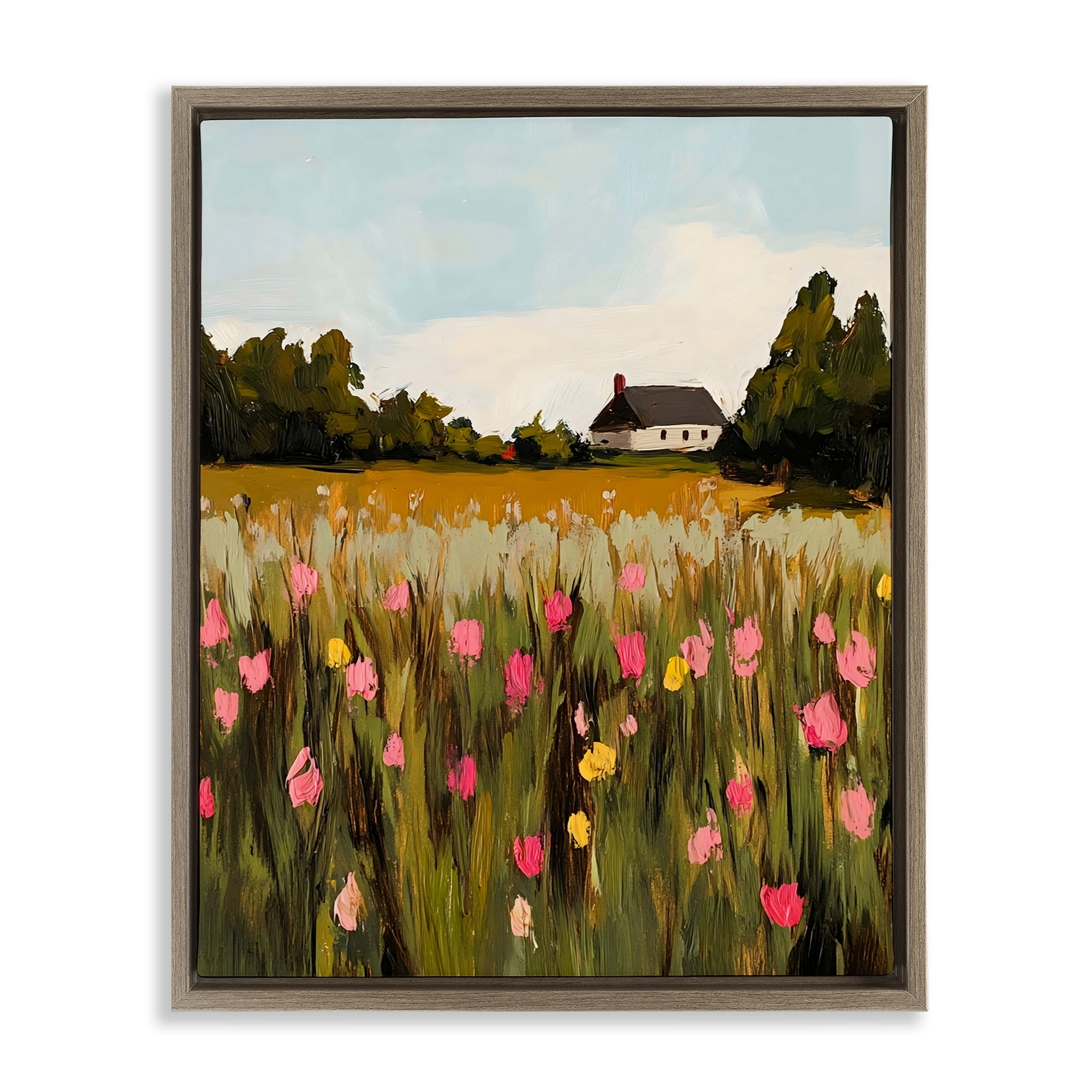 Stupell Distant Wildflower Cottage Framed Floater Canvas Wall Art Design By Franklyn Gregory