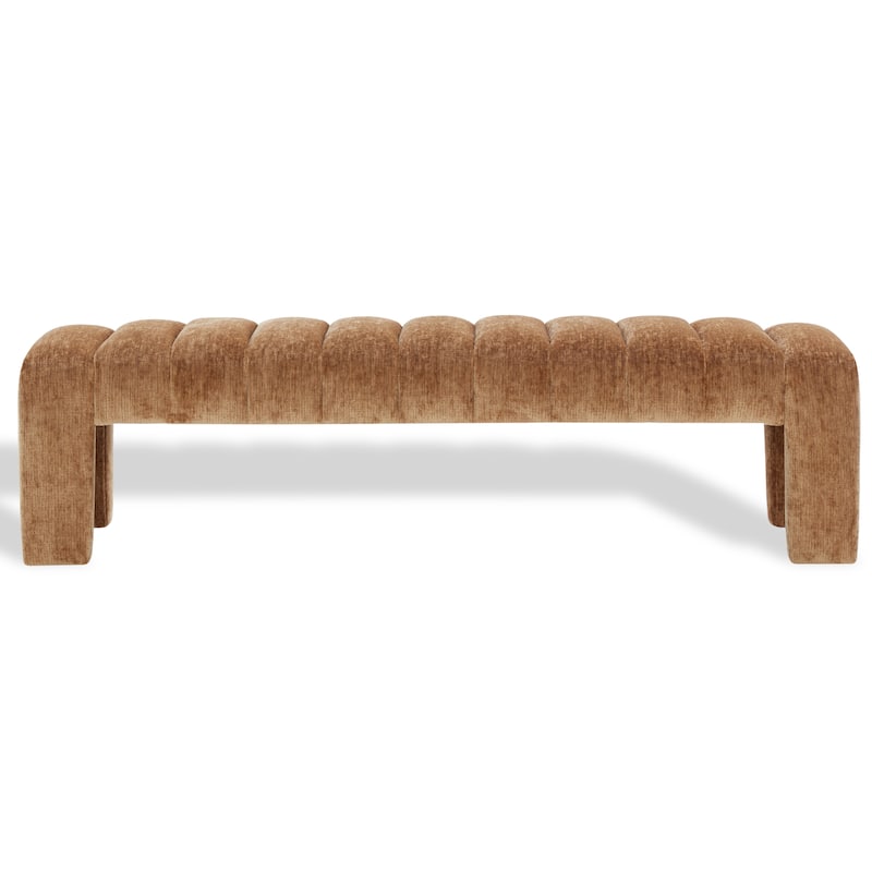 SAFAVIEH Couture Bellisima Channel Tufted Bench, Fully Assembled - 63"W x 17"D x 17"H - Amber
