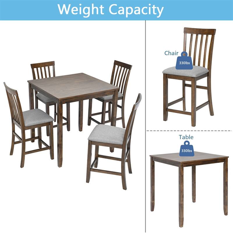 5-piece Wood Dining Counter Height Table and Chair Set