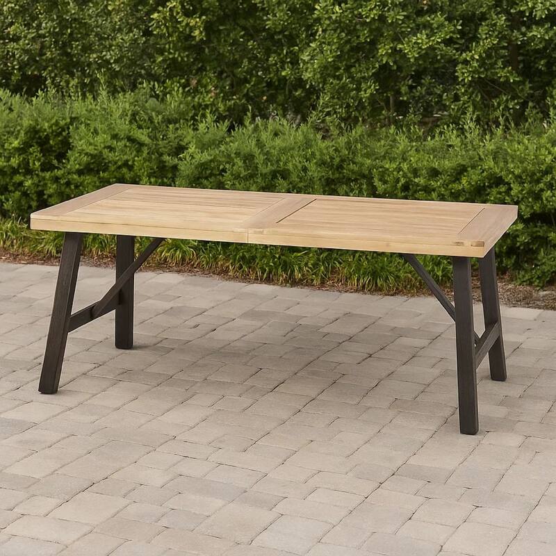 Wren Outdoor Dining Table, Rectangular 71 Inch, Brown and Black Wood