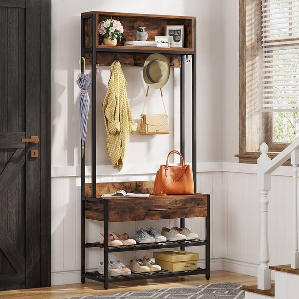 Mecor 4 Years Warranty Folding Coat Rack Shoe Bench Tree Hall Industrial With