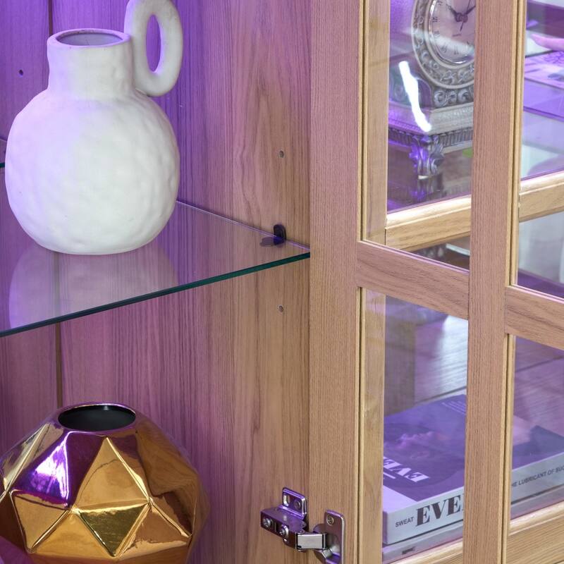 LED Antique Glass Curio Display Cabinet Showcase with 4 Lattice Doors