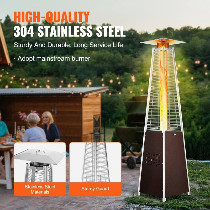 Brown Stainless Steel Propane Patio Heater 48,000 BTU with Pulse Ignition and Wheels - 20.59x22.64x84.25in