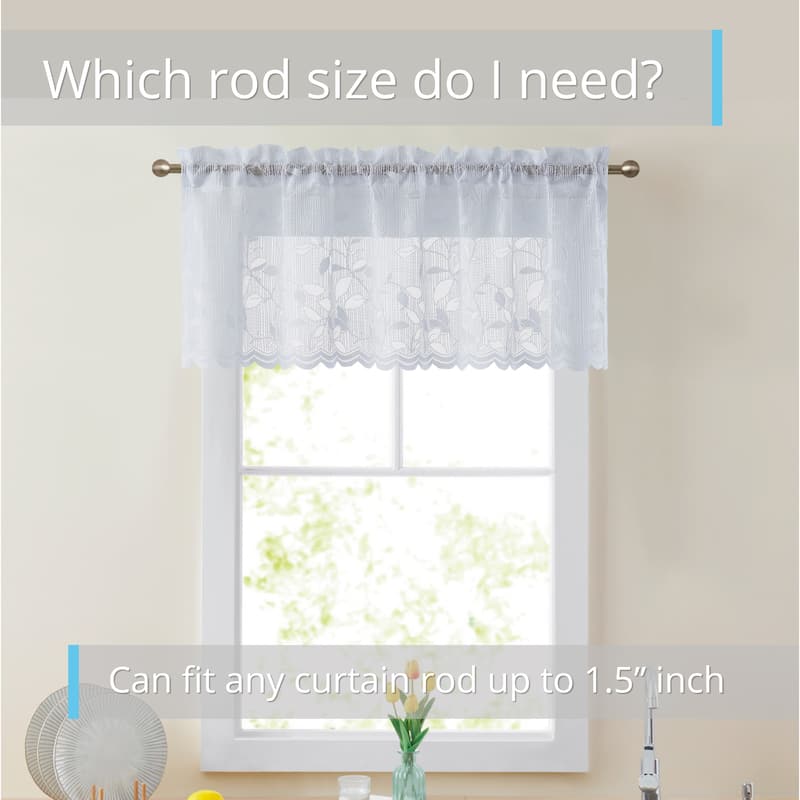 HLC.me Joyce Lace Sheer Kitchen Cafe Curtain Valance for Small Windows, Kitchen & Bathroom - 54 W x 18 L - Single Valance