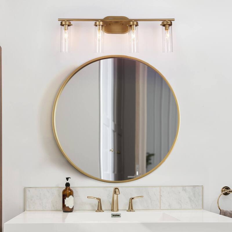 Modern Gold 3-Light Bathroom Vanity Light Cylinder Glass Wall Sconces