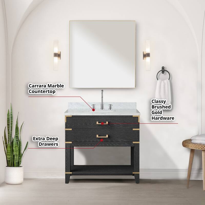 Norwalk Bath Vanity with Carrara Marble Top, Sink, Mirror and Faucet
